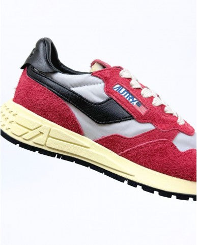 SNEAKERS REELWIND LOW IN NYLON E PELLE CRAQUELE PEPPER E BIANCA